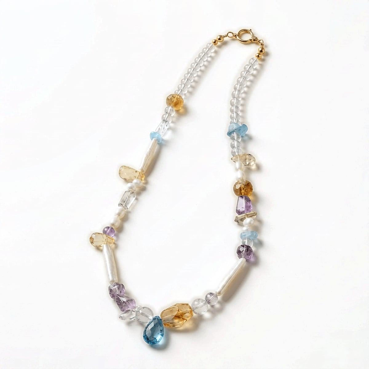 Handmade Vintage Style Mixed Crystal & Baroque Pearl Necklace