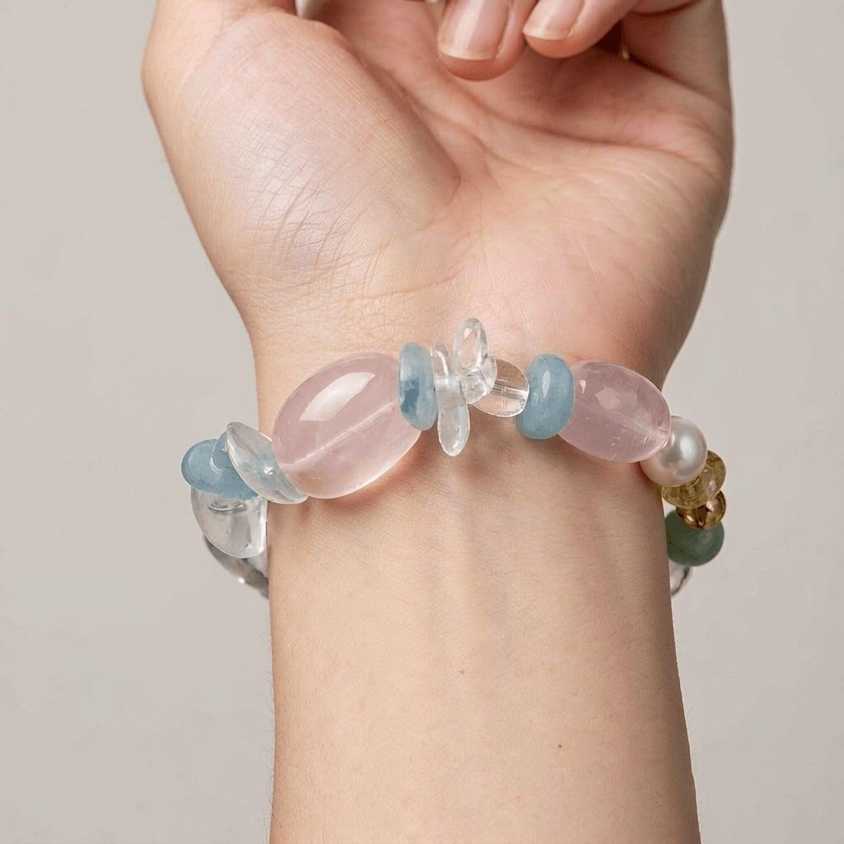 Handmade Natural Rose Quartz & Aquamarine Bracelet — Original Handmade Bracelet – Natural Rose Quartz, Aquamarine photo 3