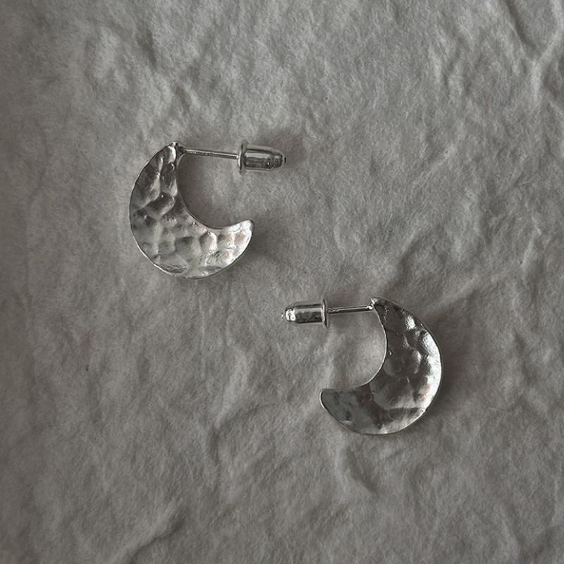 Moon by Ear Handmade S925 Silver Moon Earrings – Double-Sided Texture, Minimalist Design for Women — Handmade S925 sterling silver moon earrings photo 2