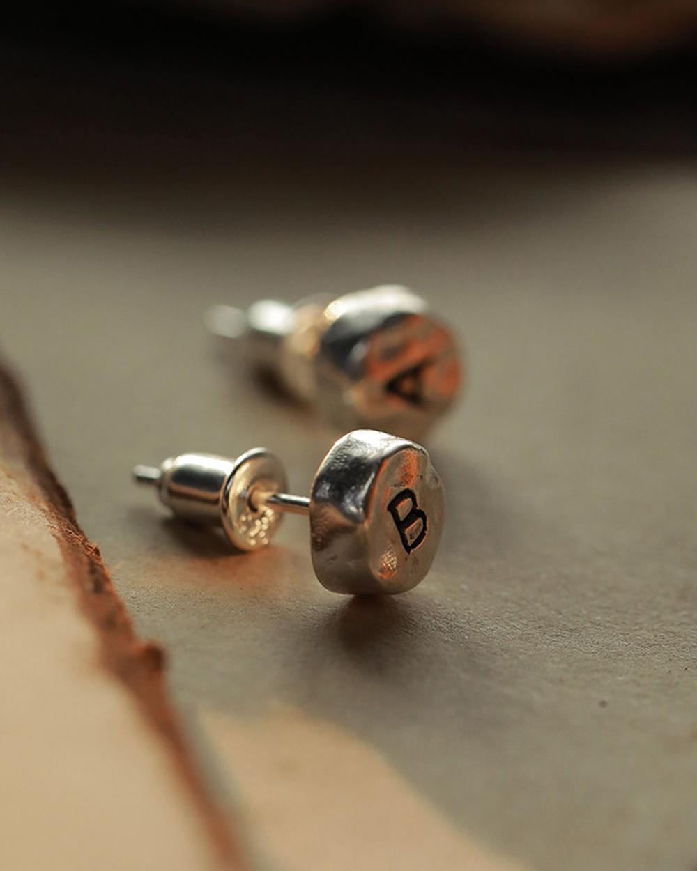 Original Handmade 999 Fine Silver Letter Stud Earrings – Custom Initial Earrings for Men & Women, Minimalist Couple Jewelry