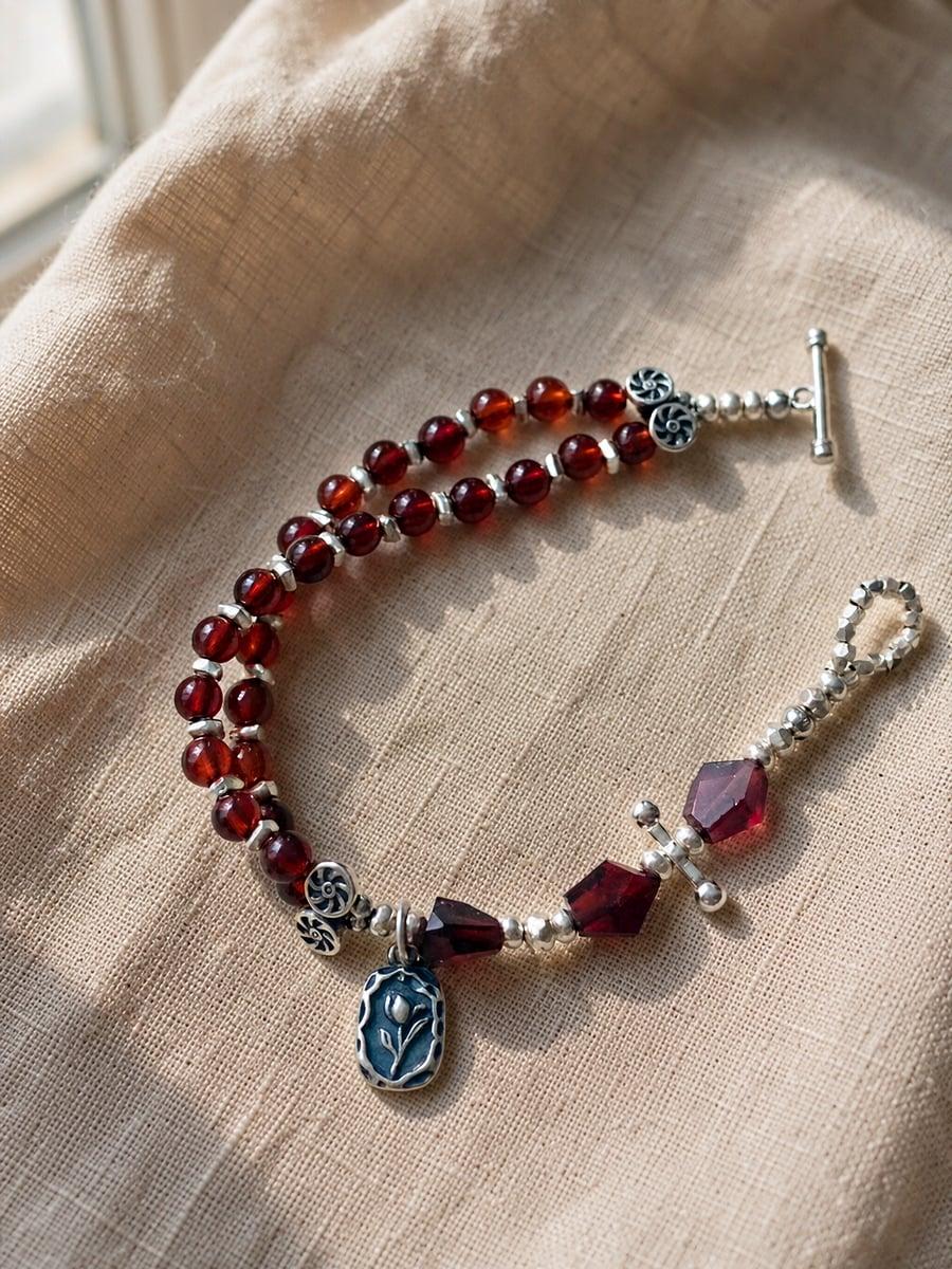 Original Handmade Garnet & Sterling Silver Bracelet — Handmade Natural Garnet Bracelet – Sterling Silver, Original photo 7