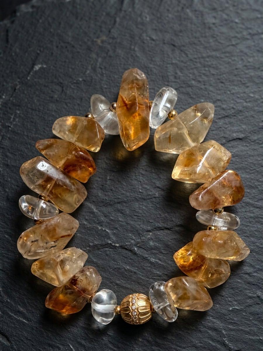 Original Handmade Natural Yellow Tower Quartz Bracelet – Crystal Beaded Jewelry — Handmade natural yellow tower quartz bracelet. Raw crystal, photo 7