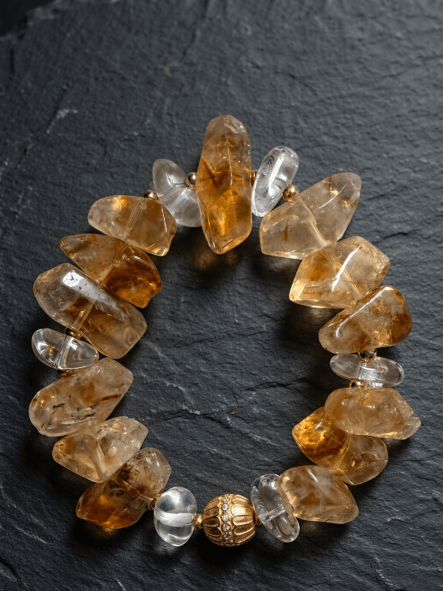 Original Handmade Natural Yellow Tower Quartz Bracelet – Crystal Beaded Jewelry — Handmade natural yellow tower quartz bracelet. Raw crystal, photo 7