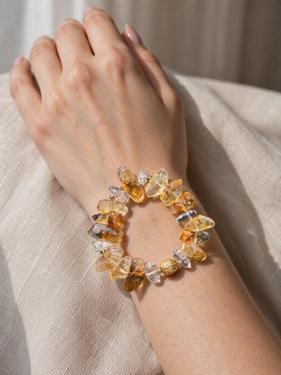 Original Handmade Natural Yellow Tower Quartz Bracelet – Crystal Beaded Jewelry — Handmade natural yellow tower quartz bracelet. Raw crystal, photo 5