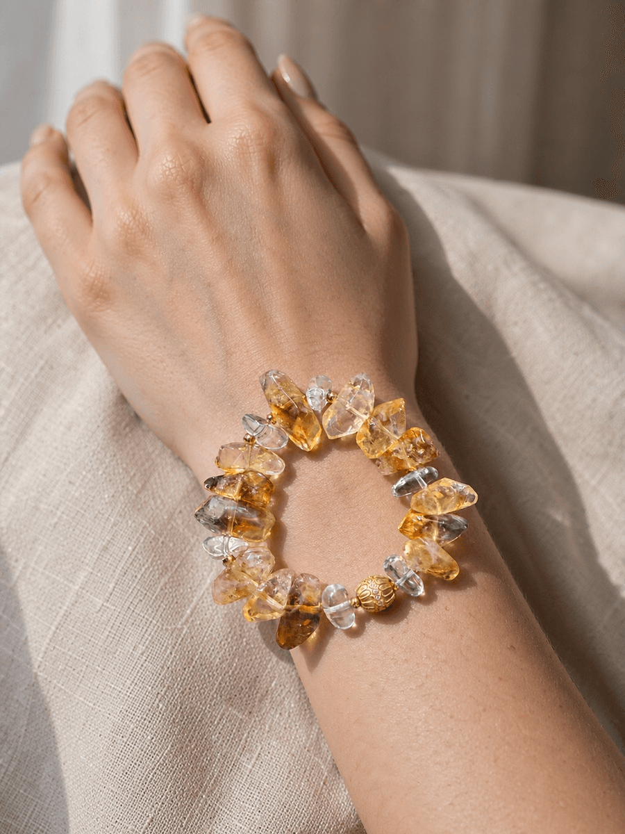 Original Handmade Natural Yellow Tower Quartz Bracelet – Crystal Beaded Jewelry — Handmade natural yellow tower quartz bracelet. Raw crystal, photo 5