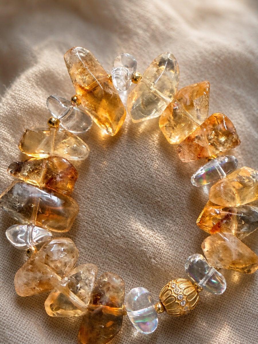 Original Handmade Natural Yellow Tower Quartz Bracelet – Crystal Beaded Jewelry — Handmade natural yellow tower quartz bracelet. Raw crystal, photo 3
