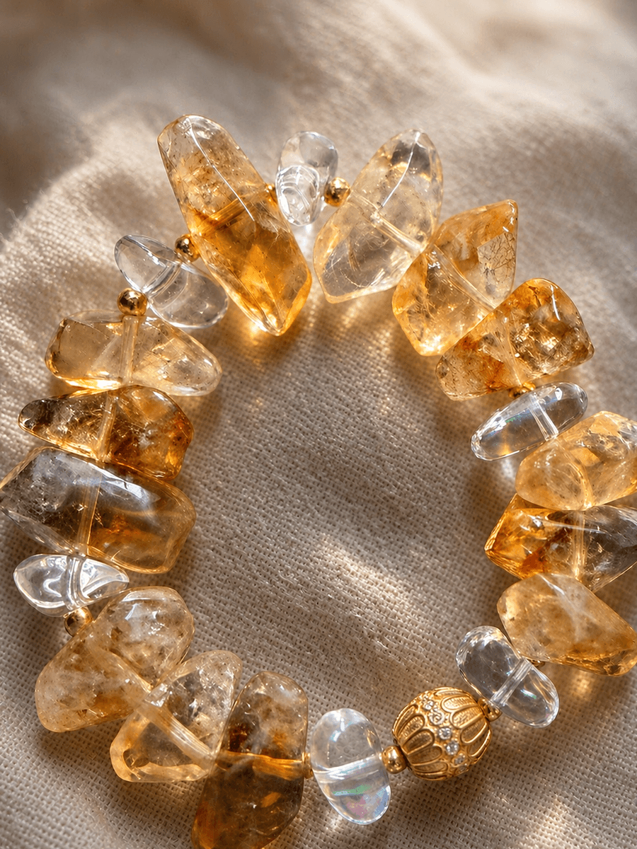 Original Handmade Natural Yellow Tower Quartz Bracelet – Crystal Beaded Jewelry — Handmade natural yellow tower quartz bracelet. Raw crystal, photo 3
