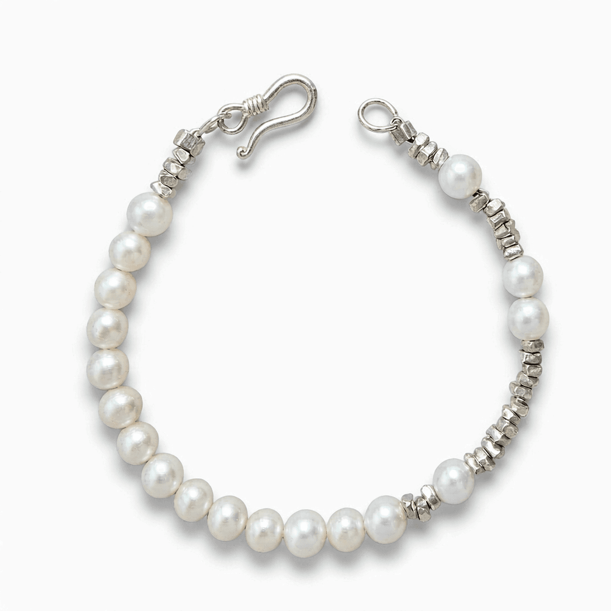 Handmade Freshwater Pearl & Sterling Silver Beaded Bracelet — Handmade item — each piece is one