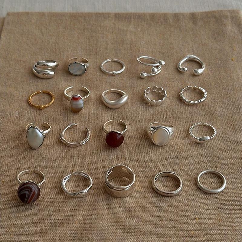 Handmade Sterling Silver Ring Collection – S925/S990 Silver with Pearls & Natural Stones, Open & Adjustable Designs