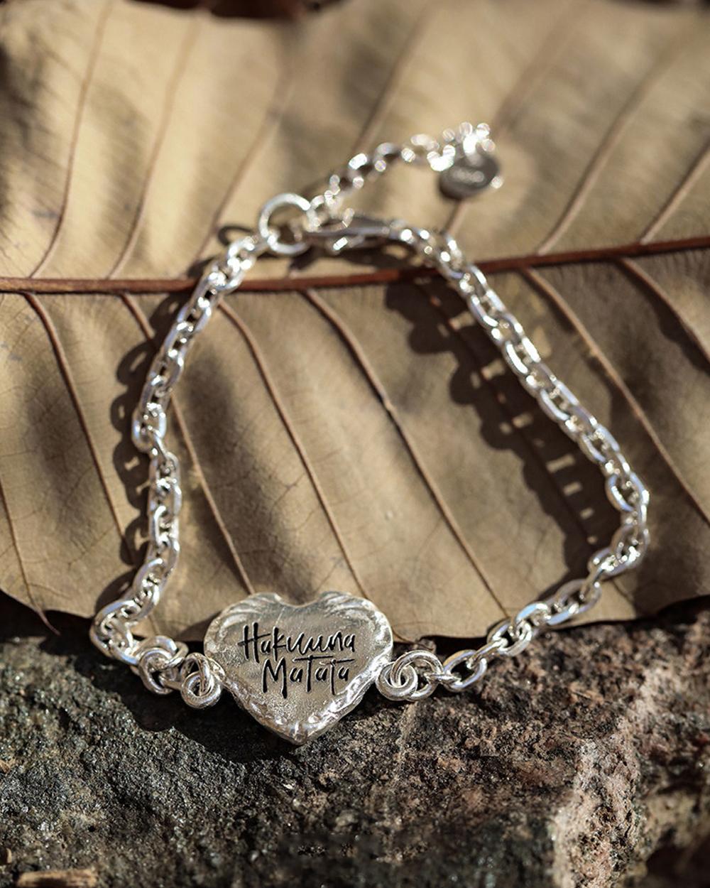 Original Hakuna Matata Heart Bracelet – 999 Fine Silver Engraved Chain, Custom DIY Keepsake Gift — Handmade in 999 fine silver with an engraved photo 6