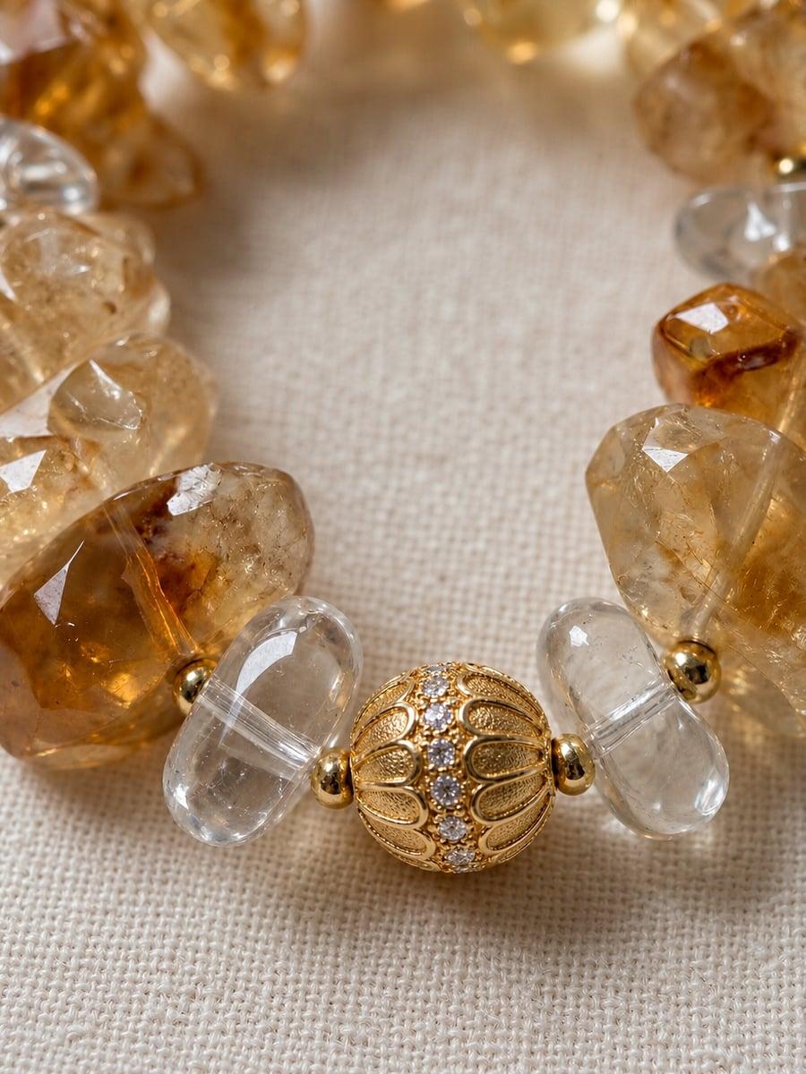 Original Handmade Natural Yellow Tower Quartz Bracelet – Crystal Beaded Jewelry — Handmade natural yellow tower quartz bracelet. Raw crystal, photo 4