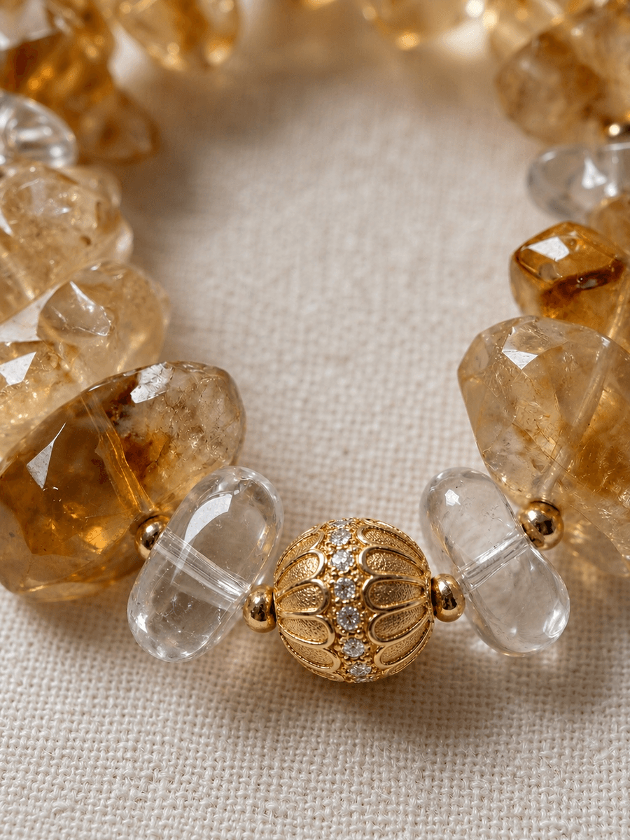 Original Handmade Natural Yellow Tower Quartz Bracelet – Crystal Beaded Jewelry — Handmade natural yellow tower quartz bracelet. Raw crystal, photo 4