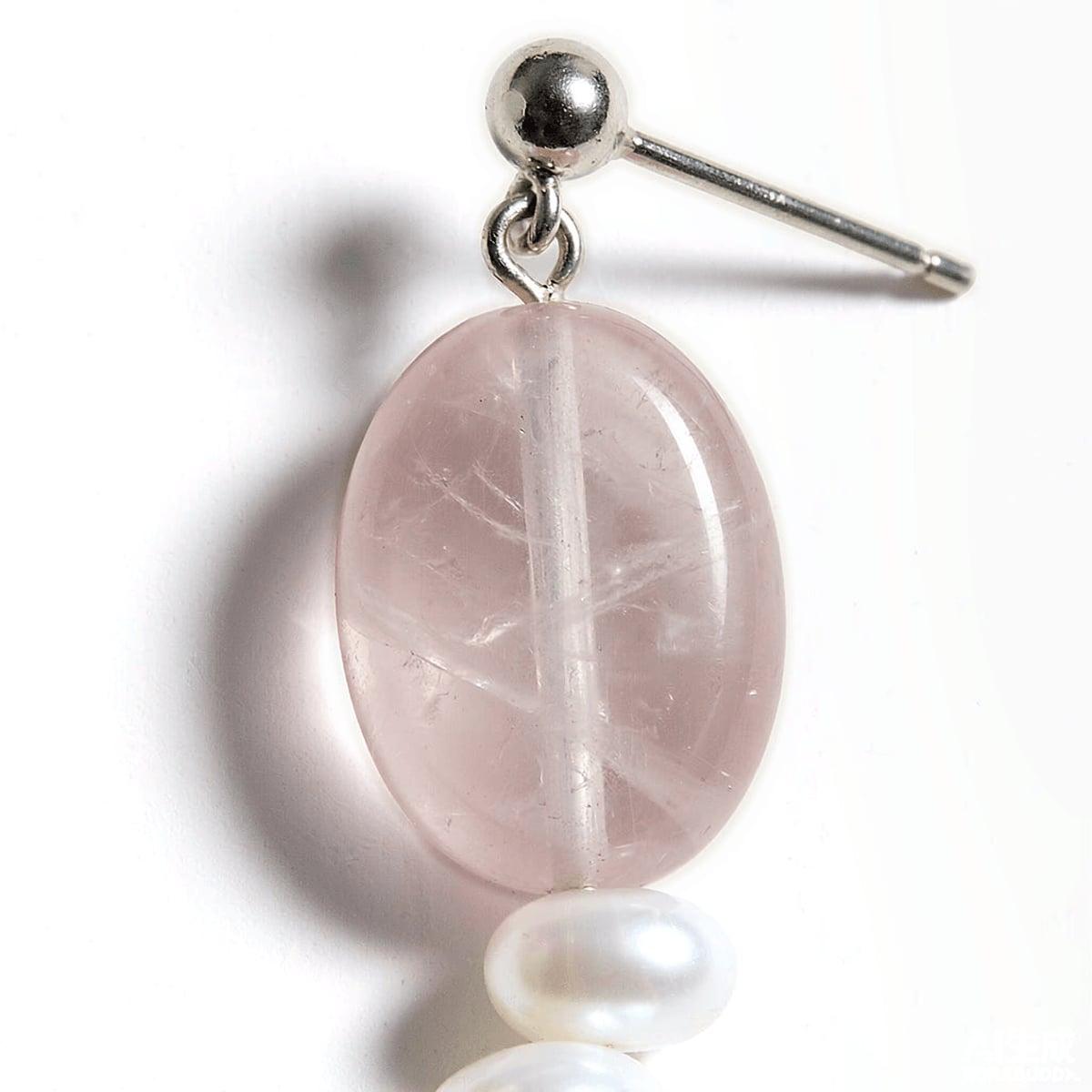Natural Rose Quartz & Baroque Pearl Drop Earrings with S925 Sterling Silver — Handmade Natural Rose Quartz & Baroque Pearl Earrings photo 4