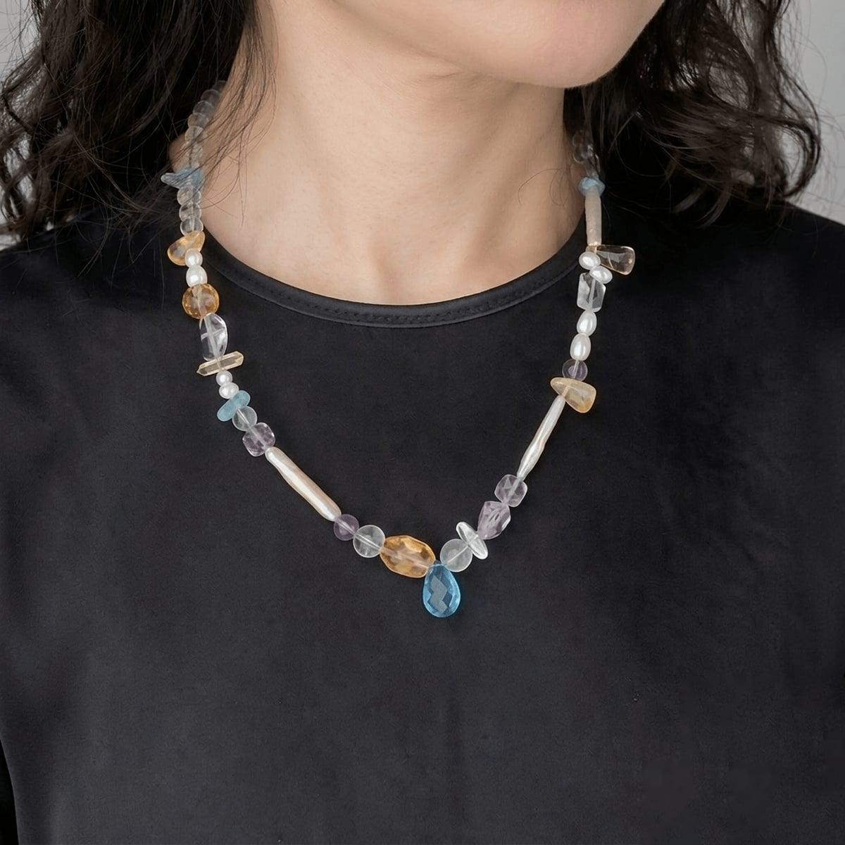 Handmade Vintage Style Mixed Crystal & Baroque Pearl Necklace — A one-of-a-kind handmade necklace featuring a mix photo 3
