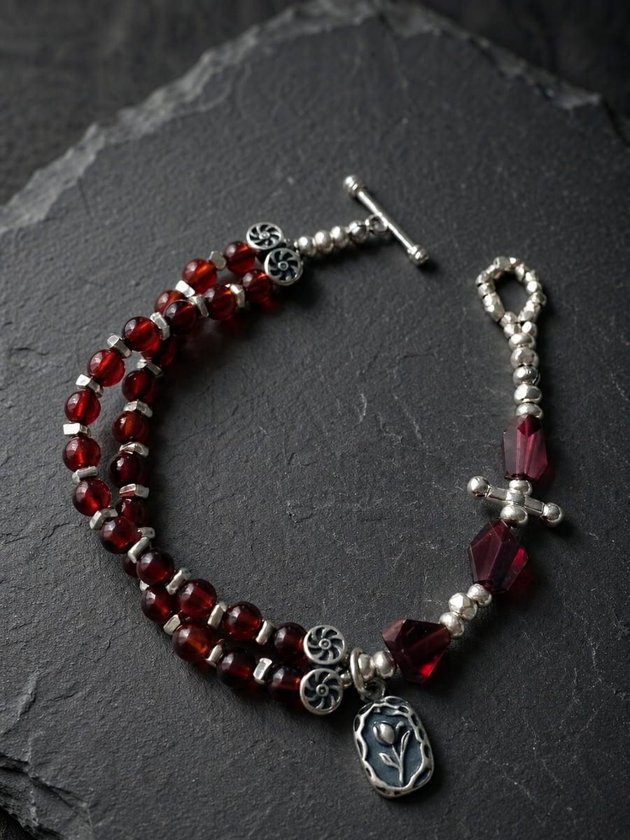 Original Handmade Garnet & Sterling Silver Bracelet — Handmade Natural Garnet Bracelet – Sterling Silver, Original photo 8