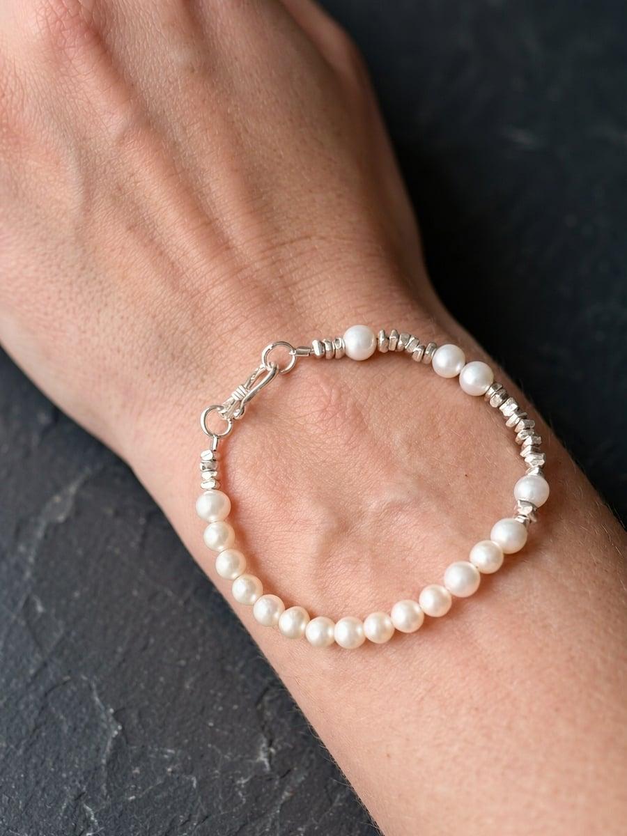 Handmade Freshwater Pearl & Sterling Silver Beaded Bracelet — Handmade item — each piece is one photo 3