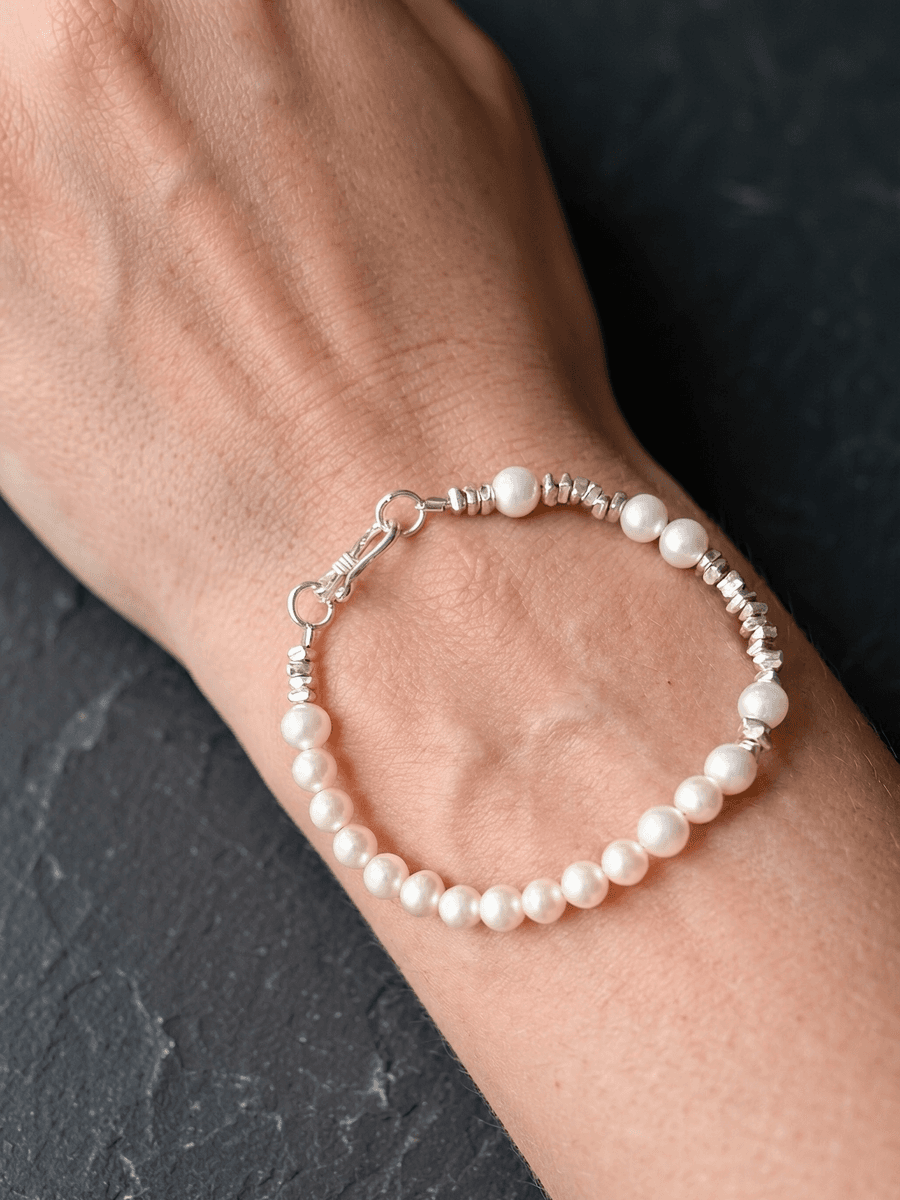 Handmade Freshwater Pearl & Sterling Silver Beaded Bracelet — Handmade item — each piece is one photo 3
