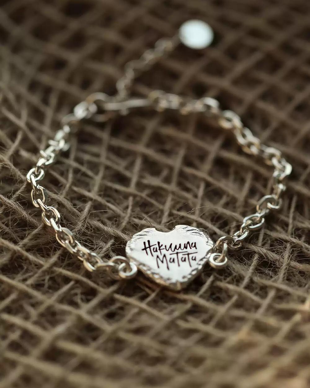Original Hakuna Matata Heart Bracelet – 999 Fine Silver Engraved Chain, Custom DIY Keepsake Gift — Handmade in 999 fine silver with an engraved photo 10