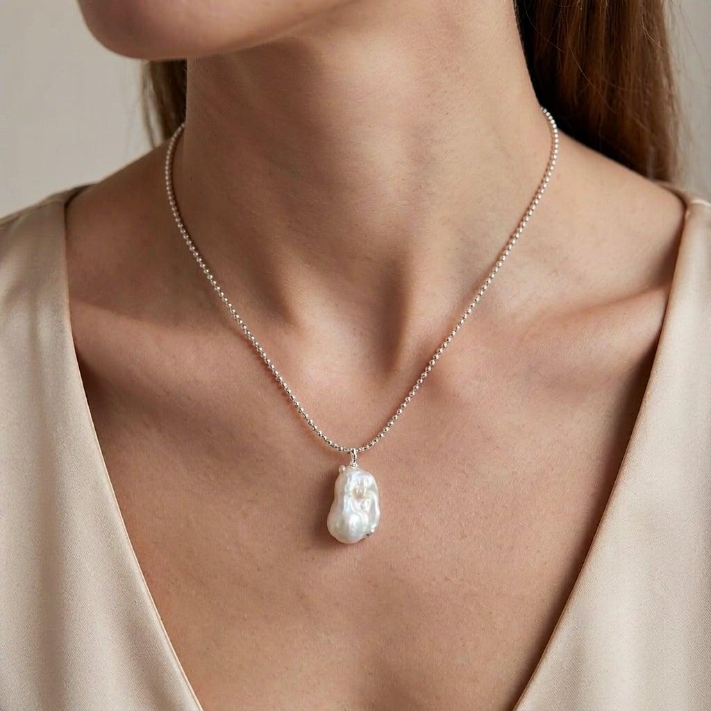 Minimalist Baroque Pearl Necklace — Natural Baroque Pearl Necklace, Minimalist French Style, Dainty photo 4