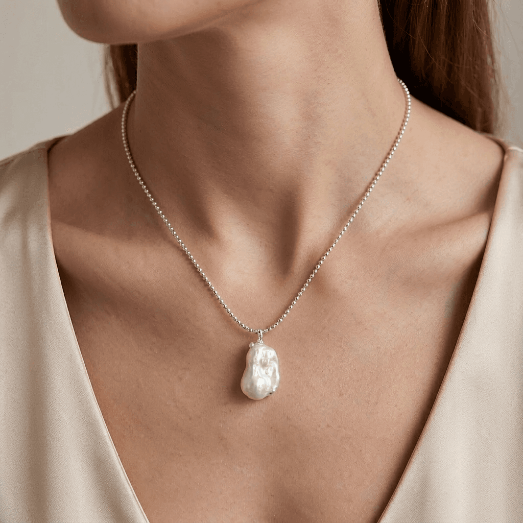 Minimalist Baroque Pearl Necklace — Natural Baroque Pearl Necklace, Minimalist French Style, Dainty photo 4
