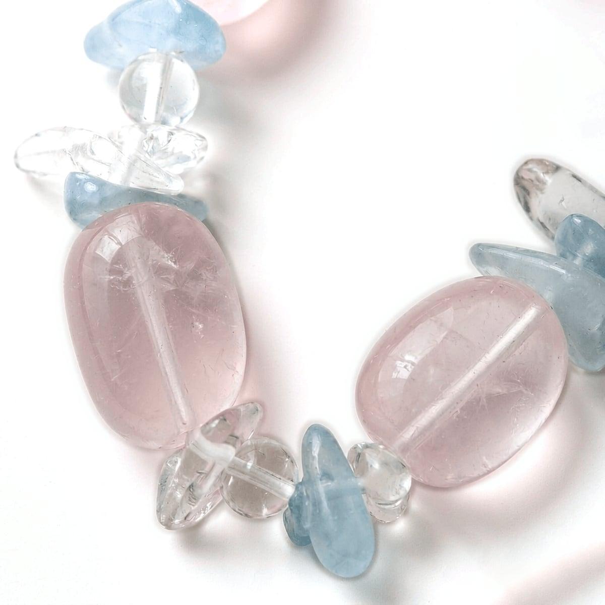 Handmade Natural Rose Quartz & Aquamarine Bracelet — Original Handmade Bracelet – Natural Rose Quartz, Aquamarine photo 2