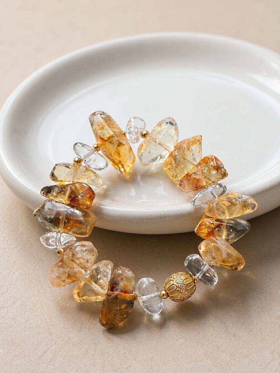 Original Handmade Natural Yellow Tower Quartz Bracelet – Crystal Beaded Jewelry — Handmade natural yellow tower quartz bracelet. Raw crystal, photo 8