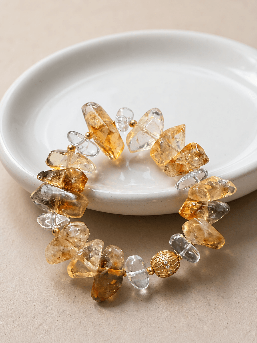 Original Handmade Natural Yellow Tower Quartz Bracelet – Crystal Beaded Jewelry — Handmade natural yellow tower quartz bracelet. Raw crystal, photo 8