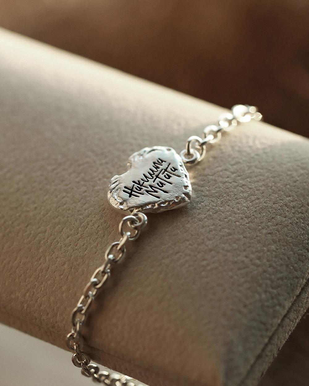 Original Hakuna Matata Heart Bracelet – 999 Fine Silver Engraved Chain, Custom DIY Keepsake Gift — Handmade in 999 fine silver with an engraved photo 4