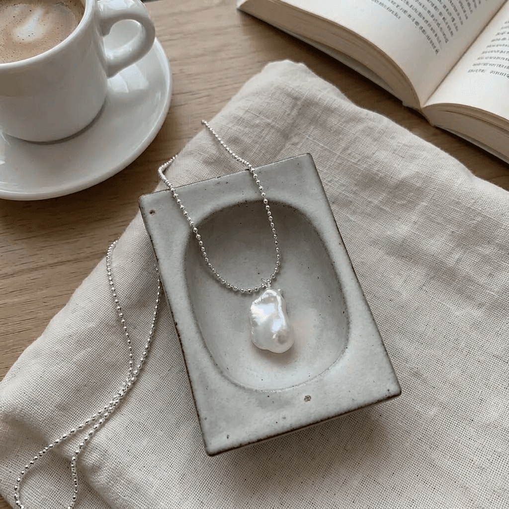 Minimalist Baroque Pearl Necklace — Natural Baroque Pearl Necklace, Minimalist French Style, Dainty photo 6