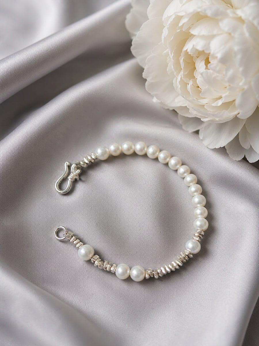 Handmade Freshwater Pearl & Sterling Silver Beaded Bracelet — Handmade item — each piece is one photo 4