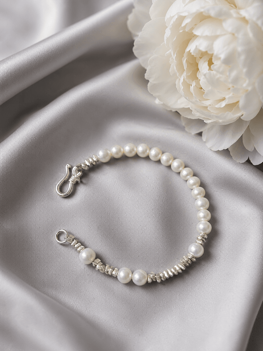 Handmade Freshwater Pearl & Sterling Silver Beaded Bracelet — Handmade item — each piece is one photo 4