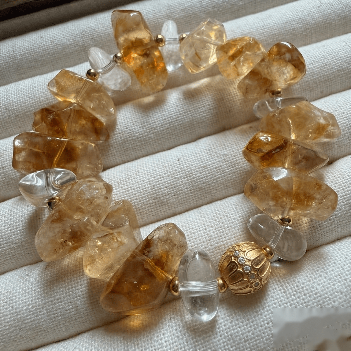 Original Handmade Natural Yellow Tower Quartz Bracelet – Crystal Beaded Jewelry — Handmade natural yellow tower quartz bracelet. Raw crystal, photo 2