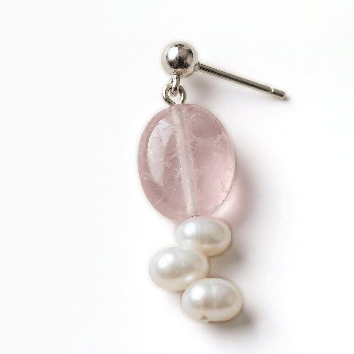 Natural Rose Quartz & Baroque Pearl Drop Earrings with S925 Sterling Silver — Handmade Natural Rose Quartz & Baroque Pearl Earrings photo 2