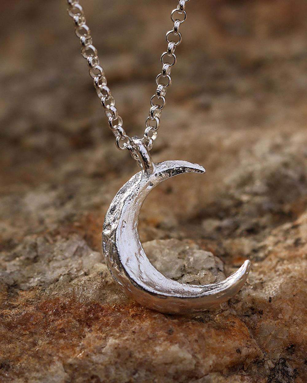 Original Handmade 999 Fine Silver Crescent Moon Necklace – Minimalist Artistic Pendant for Men & Women
