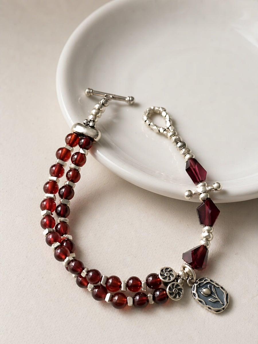 Original Handmade Garnet & Sterling Silver Bracelet — Handmade Natural Garnet Bracelet – Sterling Silver, Original photo 2