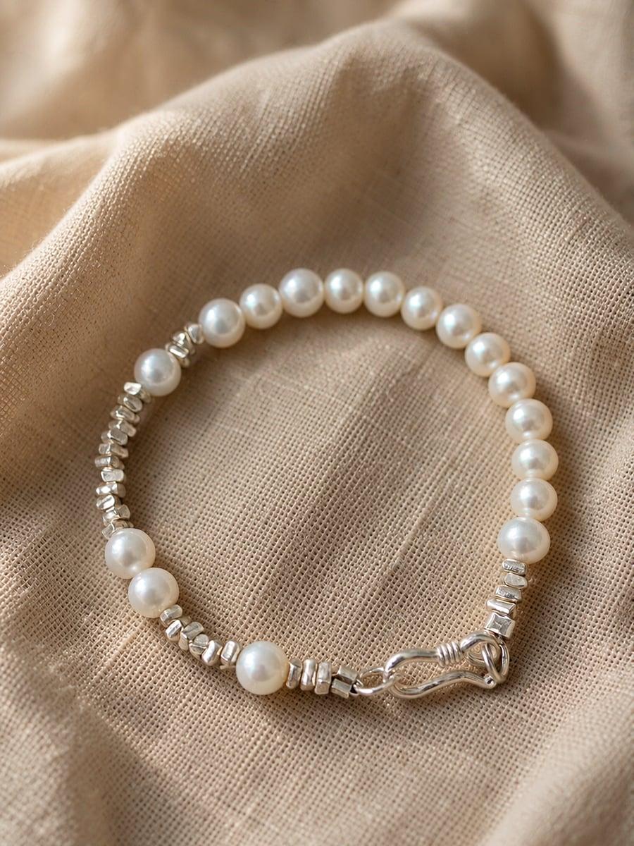 Handmade Freshwater Pearl & Sterling Silver Beaded Bracelet — Handmade item — each piece is one photo 5