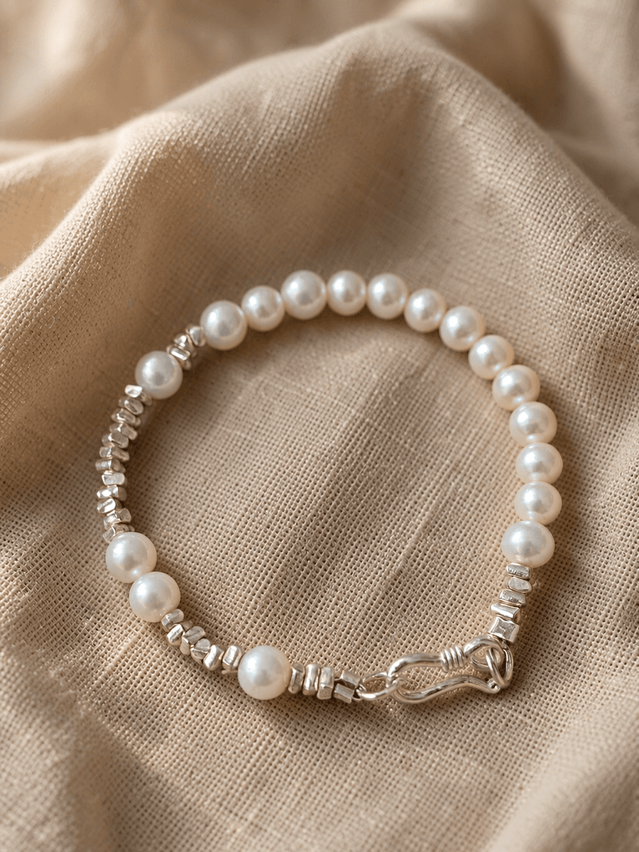 Handmade Freshwater Pearl & Sterling Silver Beaded Bracelet — Handmade item — each piece is one photo 5