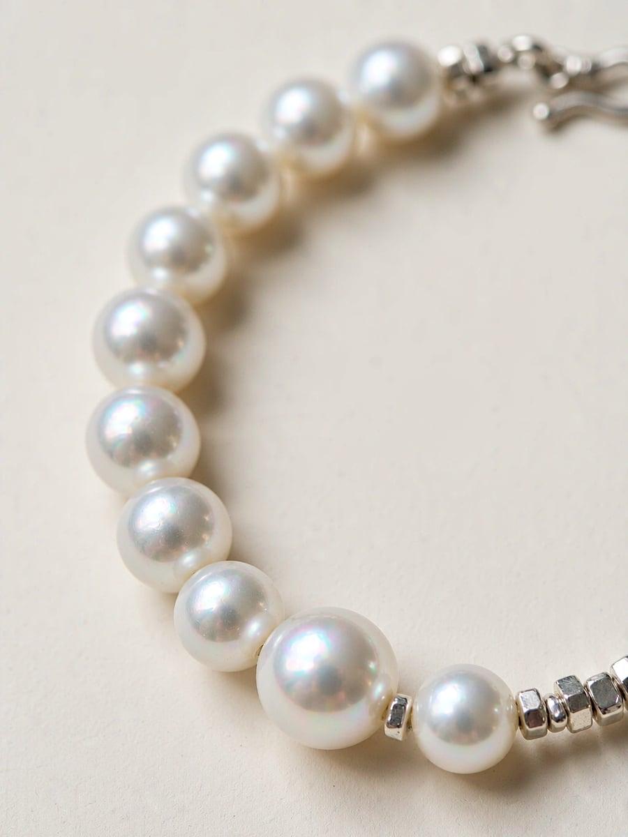 Handmade Freshwater Pearl & Sterling Silver Beaded Bracelet — Handmade item — each piece is one photo 2