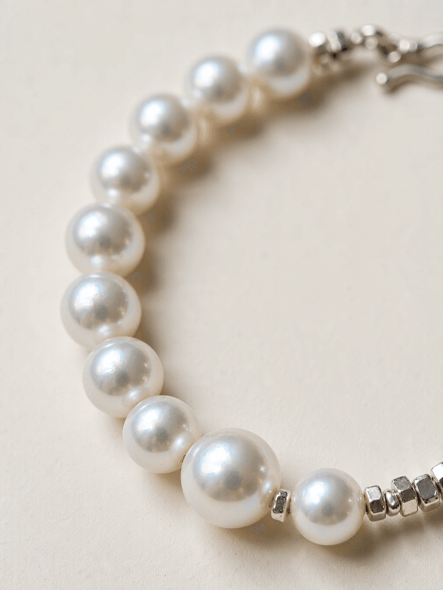 Handmade Freshwater Pearl & Sterling Silver Beaded Bracelet — Handmade item — each piece is one photo 2