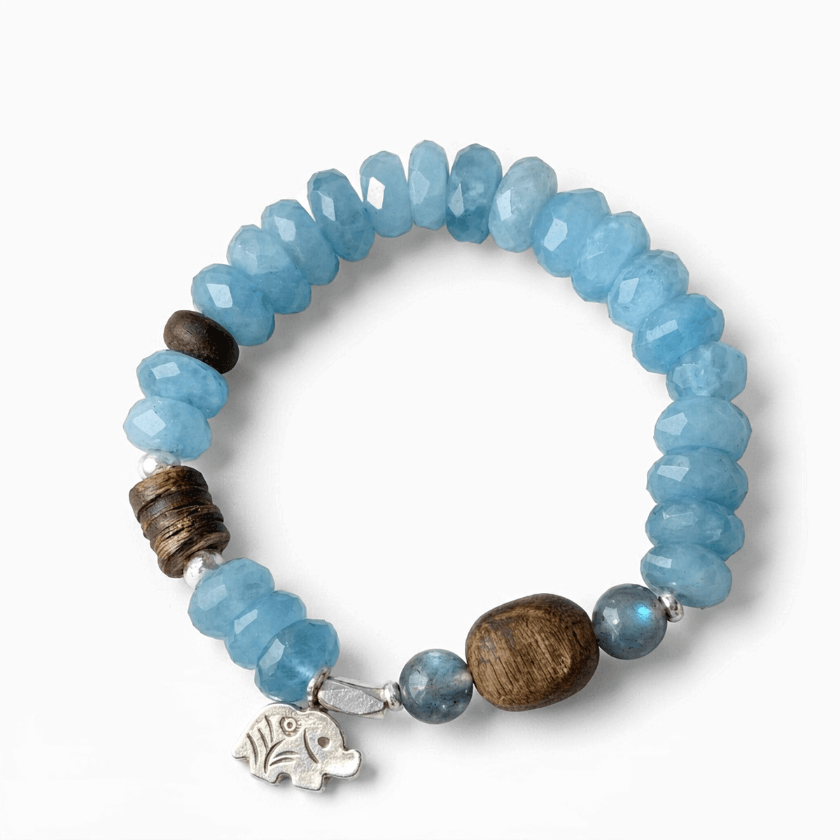 Handmade Raw Aquamarine Bracelet — Handmade Glacier Blue Raw Aquamarine & Agarwood Bracelet