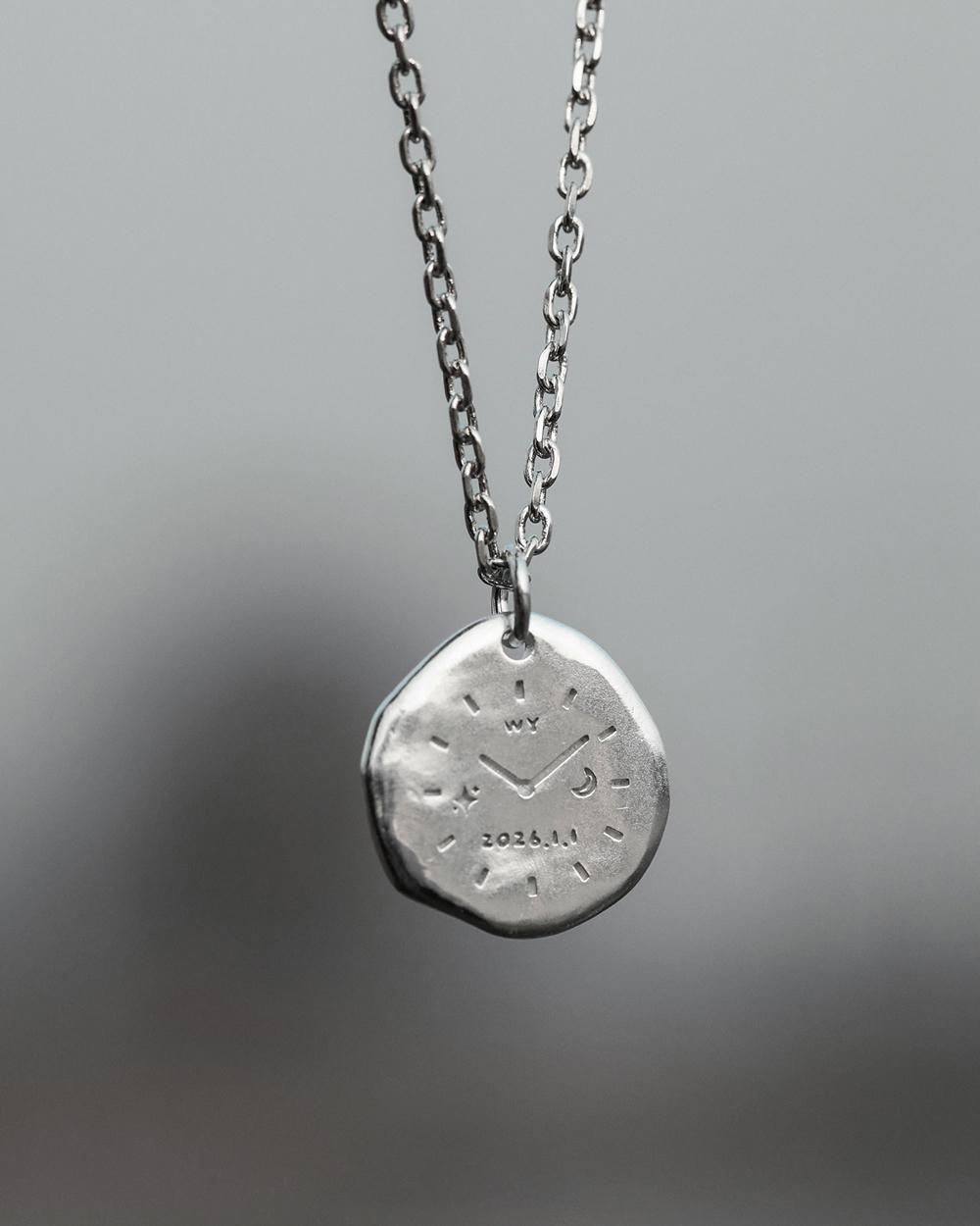 Original Time Imprint Custom Hand & Footprint Necklace – 999 Fine Silver Engraved Photo Pendant, Per — Handmade in 999 fine silver, this round pendant photo 3