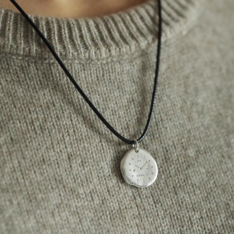 Original "Time Imprint" Custom Hand & Footprint Necklace – 999 Fine Silver Engraved Photo Pendant, Personalized Memorial Gift - Time Imprint Pendant with 50 cm Black Cord