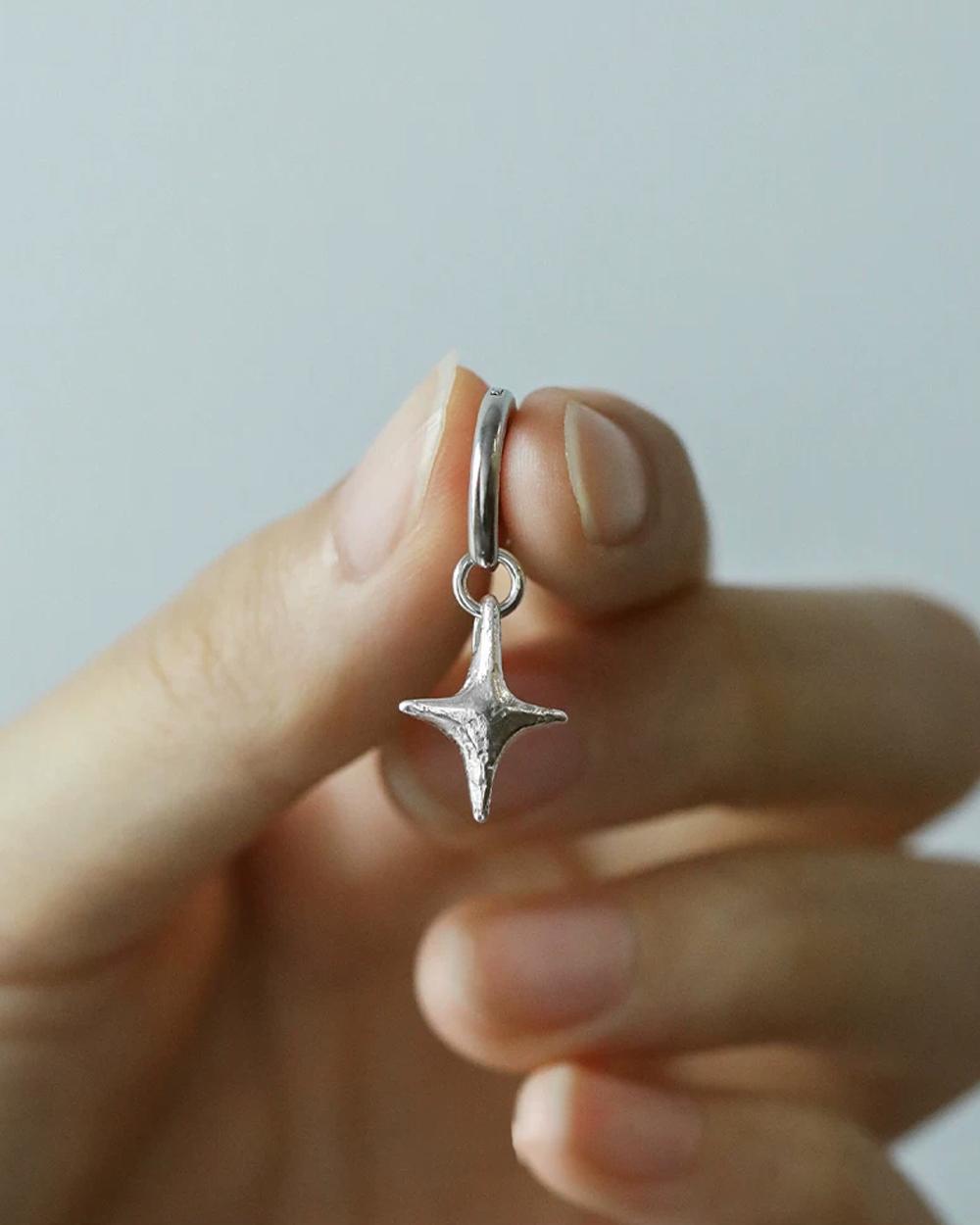 Original Handmade Four-Pointed Star 999 Fine Silver Earrings – Minimalist Artistic Dangle Earrings f — Handmade in 999 fine silver with a hand-forged photo 10