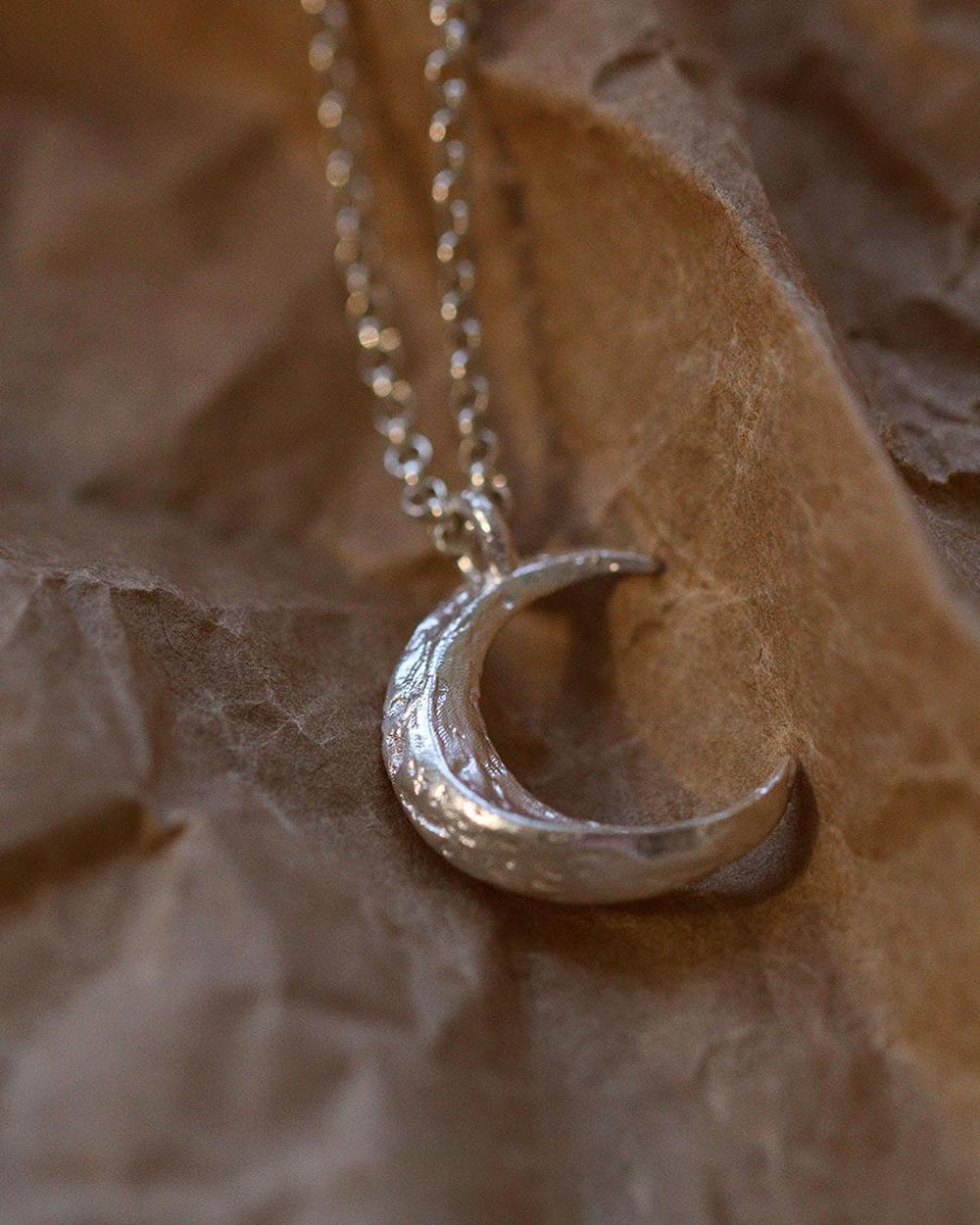 Original Handmade 999 Fine Silver Crescent Moon Necklace – Minimalist Artistic Pendant for Men & Wom — Handmade in 999 fine silver, this crescent moon photo 4
