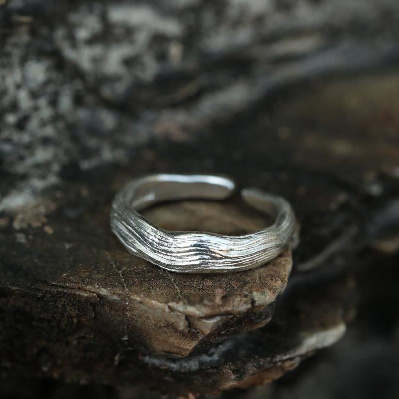 Still Waters Handmade 999 Fine Silver Ring – Wave Texture, Open & Adjustable Design for Men & Women — Handmade in 999 fine silver with a flowing photo 11