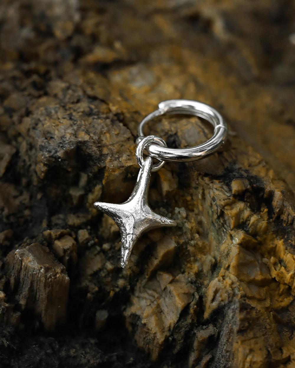 Original Handmade Four-Pointed Star 999 Fine Silver Earrings – Minimalist Artistic Dangle Earrings f — Handmade in 999 fine silver with a hand-forged photo 11