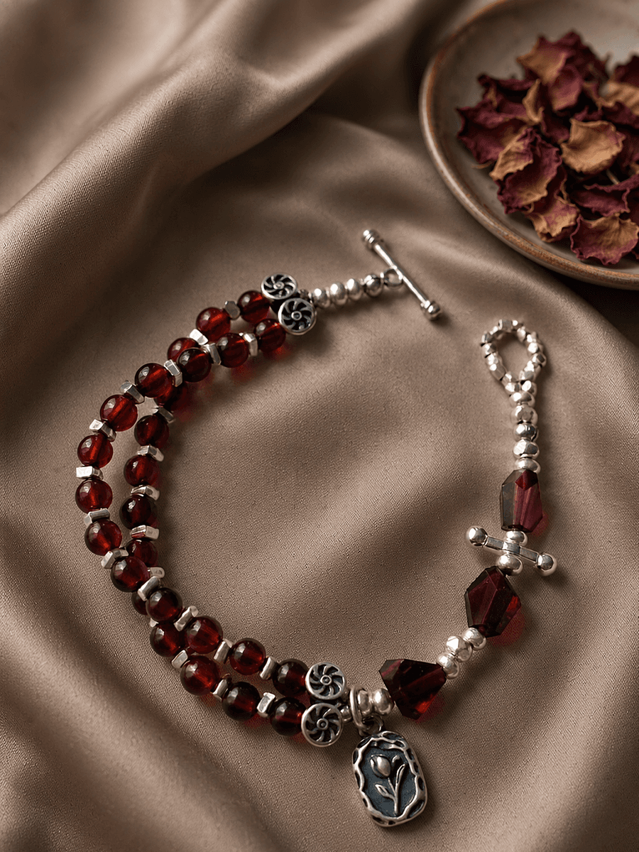 Original Handmade Garnet & Sterling Silver Bracelet — Handmade Natural Garnet Bracelet – Sterling Silver, Original photo 9