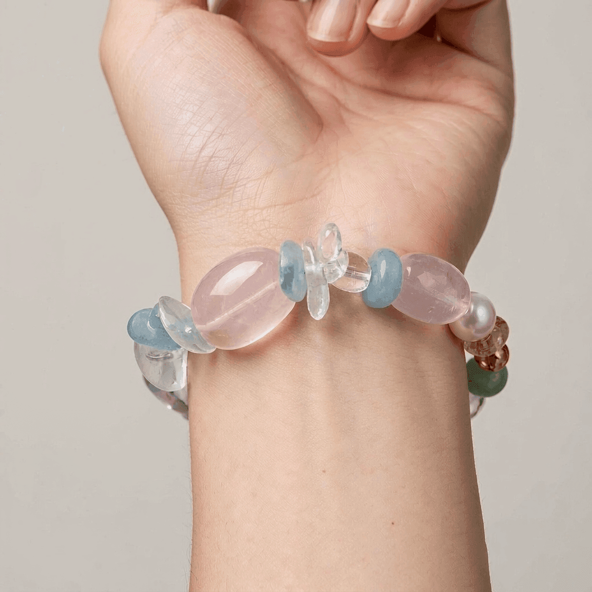 Handmade Natural Rose Quartz & Aquamarine Bracelet — Original Handmade Bracelet – Natural Rose Quartz, Aquamarine photo 3