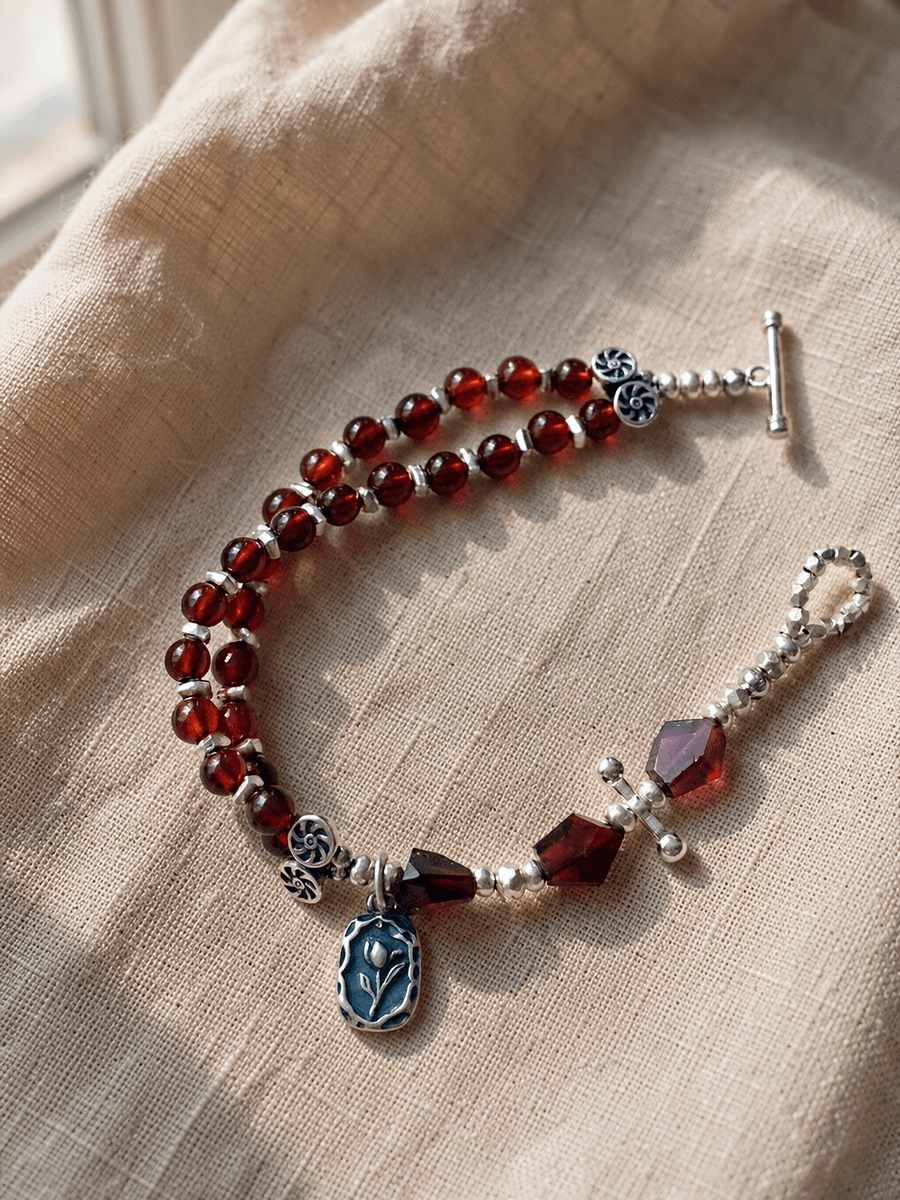Original Handmade Garnet & Sterling Silver Bracelet — Handmade Natural Garnet Bracelet – Sterling Silver, Original photo 7