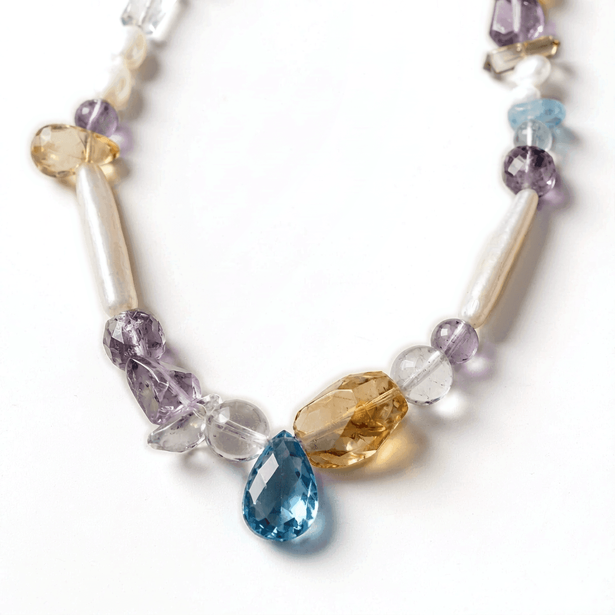 Handmade Vintage Style Mixed Crystal & Baroque Pearl Necklace — A one-of-a-kind handmade necklace featuring a mix photo 2